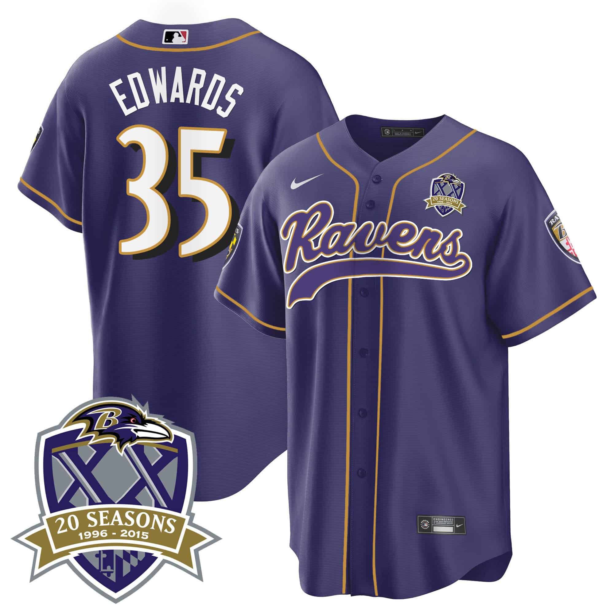 Men Baltimore Ravens 35 Edwards Purple 2024 Nike 20th Season Patch Baseball NFL Jersey style 1